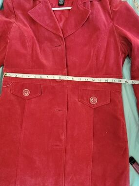 Relativity Red Suede Trench Coat with Buttoned Flap Pockets